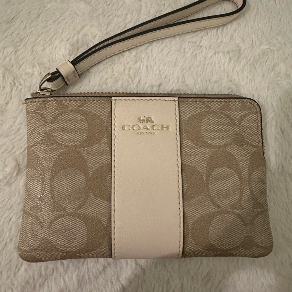 Coach Tan and Cream Signature Wristlet